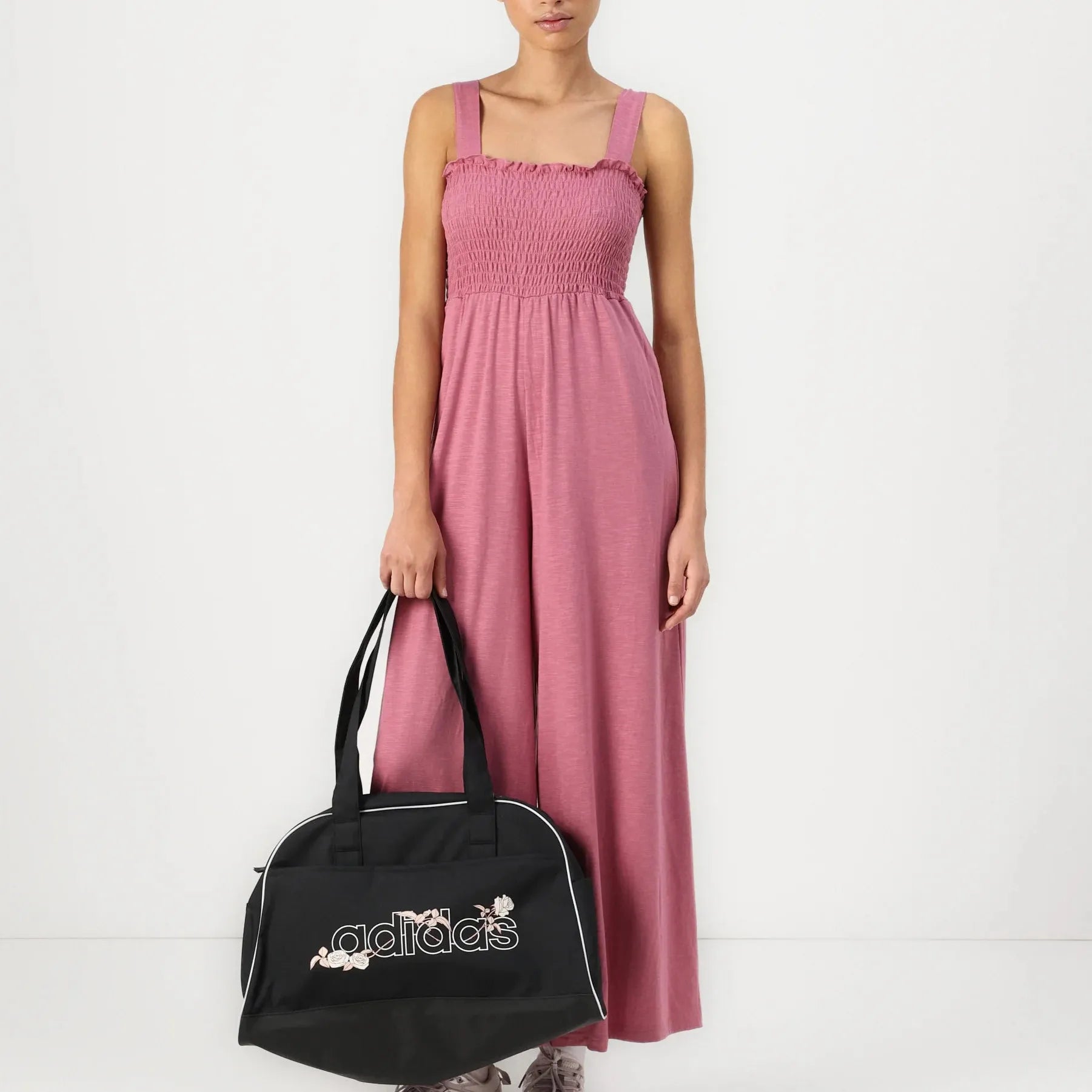 Smocked Bodice Solid Knit Jumpsuit