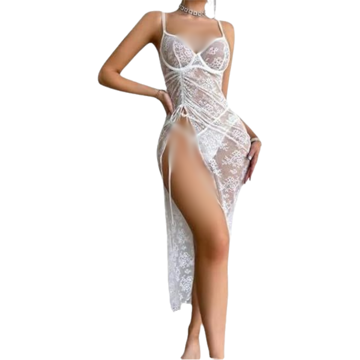 Women's Floral Lace Maxi with Side Slit Chemise Dress - up to 85 KG