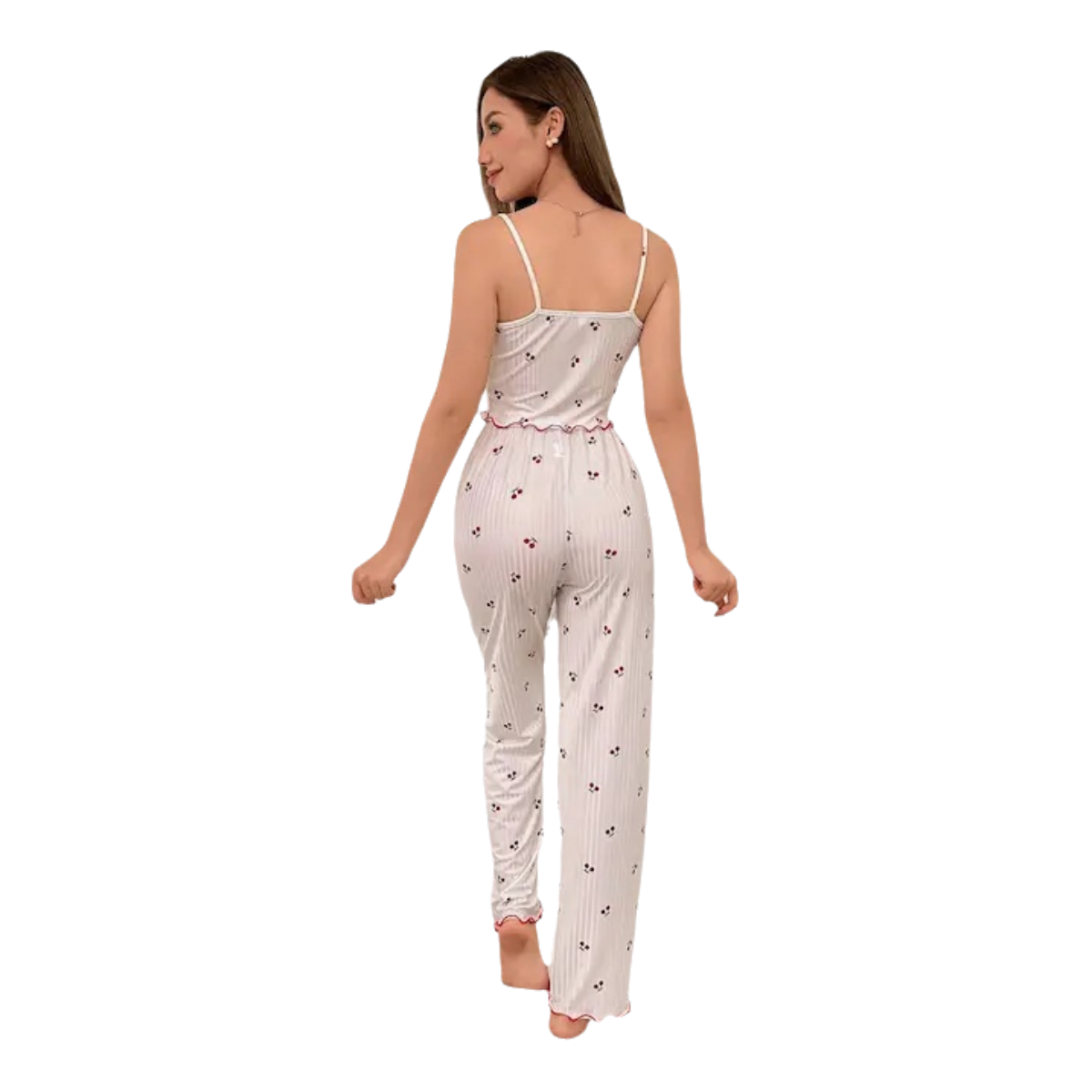 Women's 2-Piece Ribbed Pajama Set – Soft Stretchy Fabric (Fits up to 65kg)