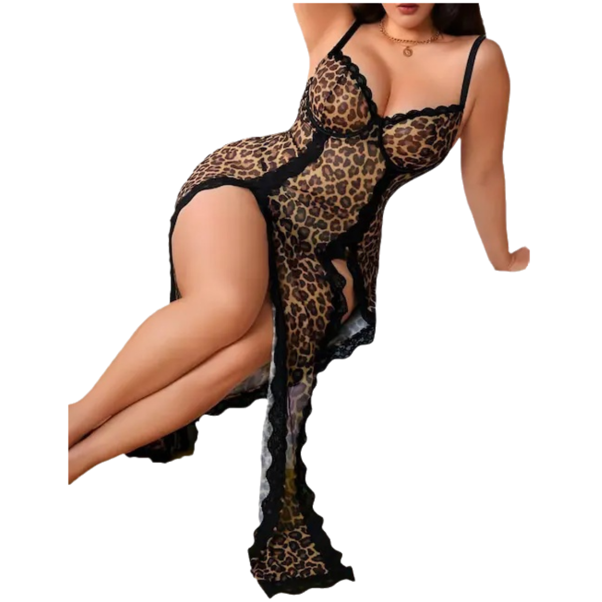 Elegant Leopard Print Long Nightgown - Premium Imported "Zebda" Fabric - Up to 75 KG