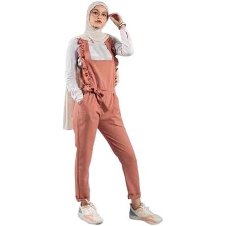 Ruffled Pinafore Jumpsuit with Waist Tie