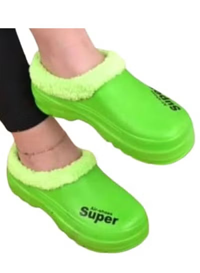 شبشب/ليكرا حريمي للمنزل مبطن بالفرو الناعم ومقاوم للانزلاق - أخضر فاقع (Air-shoes Super)