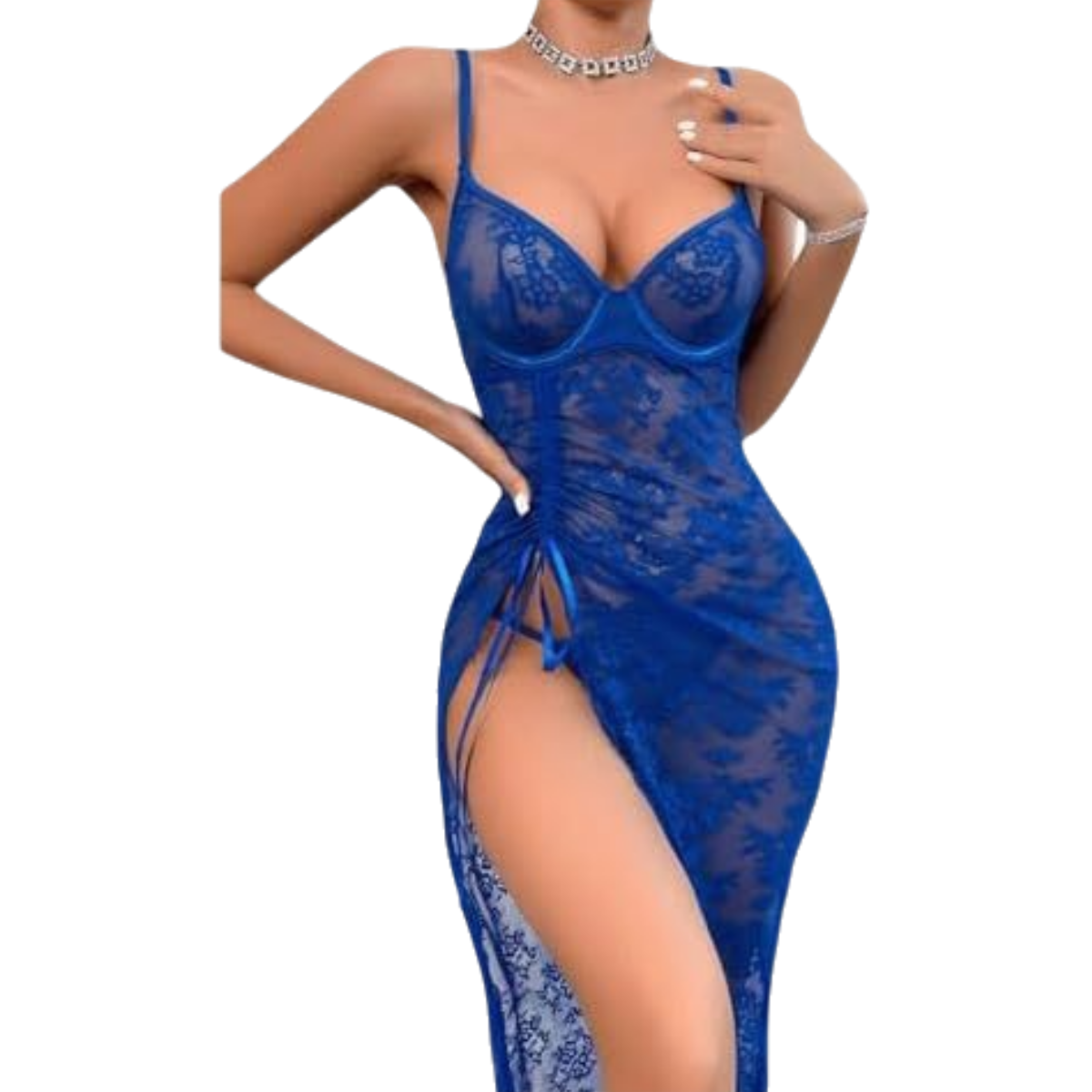 Women's Floral Lace Maxi with Side Slit Chemise Dress - up to 85 KG