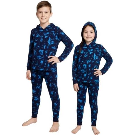 Kids Camouflage Print Hooded Pajama Set, Two-Piece Sleepwear, Long Sleeve Loungewear, on size up to 40 KG