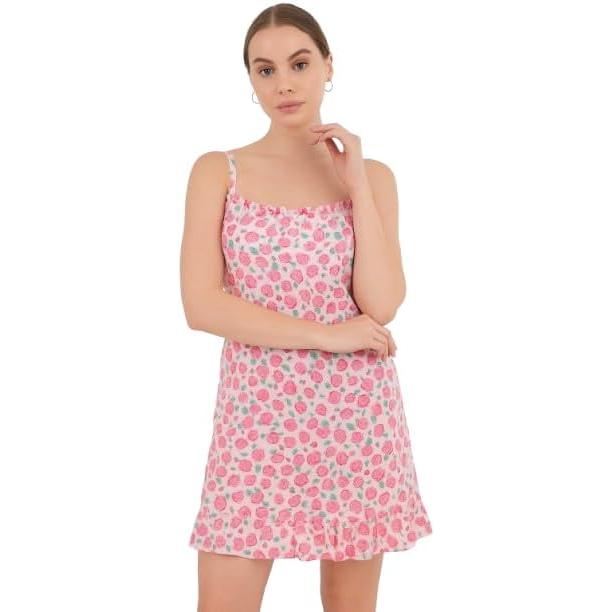 Floral Print Ruffle Hem Chemise Nightdress - Comfort Fabric - Up to 75 KG