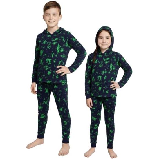Kids Camouflage Print Hooded Pajama Set, Two-Piece Sleepwear, Long Sleeve Loungewear, on size up to 40 KG
