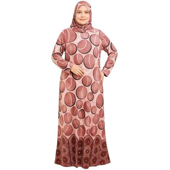 Women's Prayer Dress, Long Sleeve Abaya with Circular Pattern Design