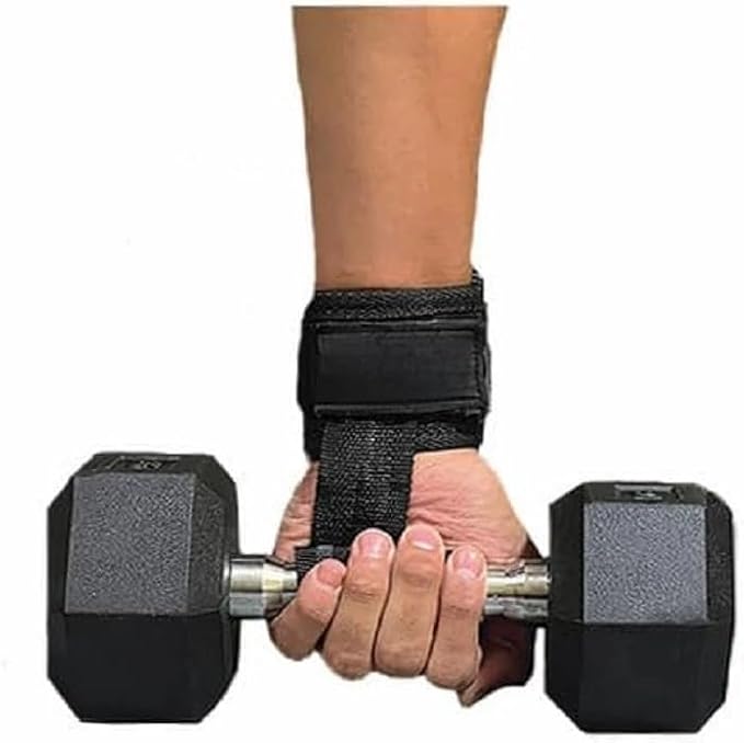 Wrist Support Straps for Weight Lifting, Black Neoprene Dumbbell Grip Wraps, Universal Size, 2 Pieces