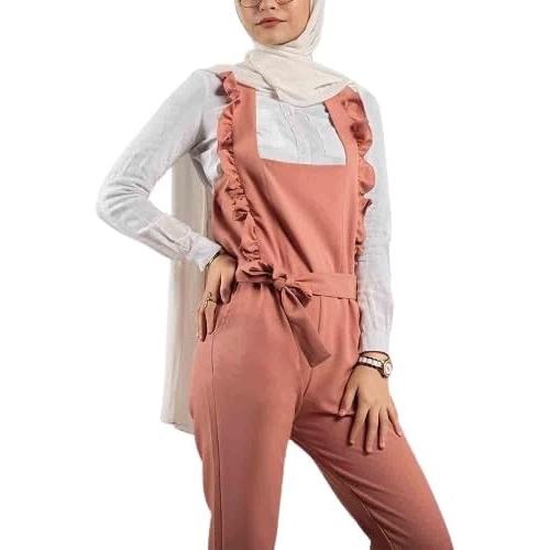 Ruffled Pinafore Jumpsuit with Waist Tie