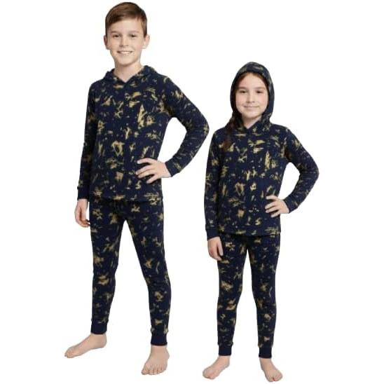 Kids Camouflage Print Hooded Pajama Set, Two-Piece Sleepwear, Long Sleeve Loungewear, on size up to 40 KG