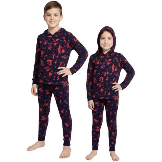 Kids Camouflage Print Hooded Pajama Set, Two-Piece Sleepwear, Long Sleeve Loungewear, on size up to 40 KG