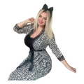 Elegant Leopard Print Robe & Lace Trim Nightwear Set – Monochrome Animal Print Loungewear