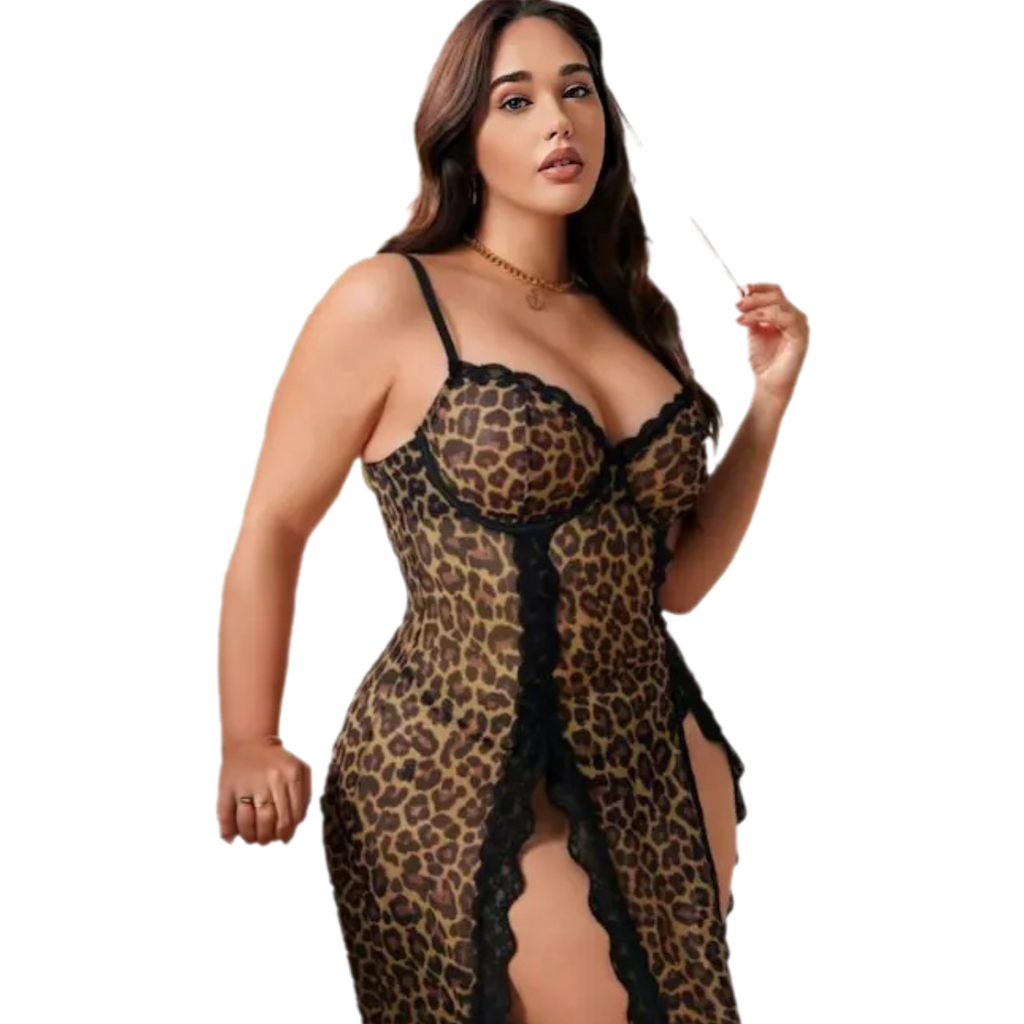Elegant Leopard Print Long Nightgown - Premium Imported "Zebda" Fabric - Up to 75 KG