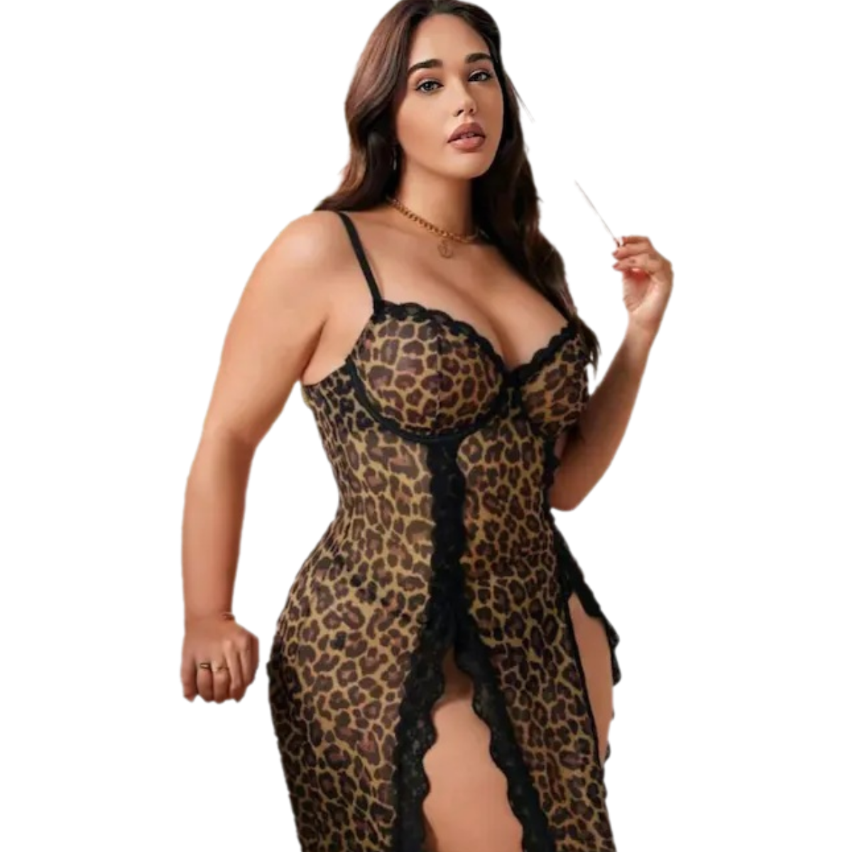 Elegant Leopard Print Long Nightgown - Premium Imported "Zebda" Fabric - Up to 75 KG