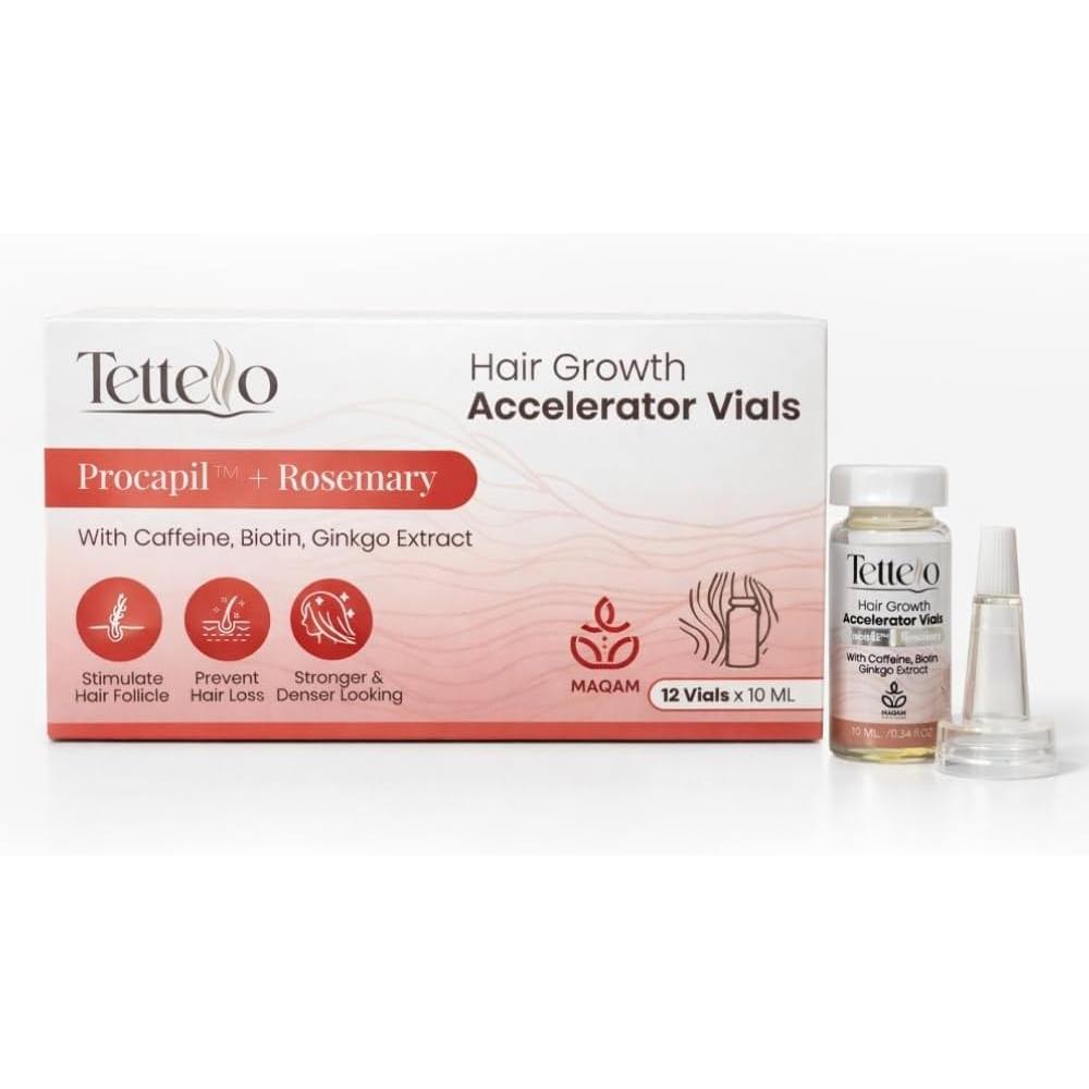 Tettello Hair Growth Accelerator 3 Month Scalp Treatment for Stronger Thicker Hair, Rosemary and Caffeine.