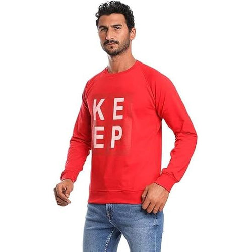 Crew Neck Sweatshirt - Men's Milton Print, Red