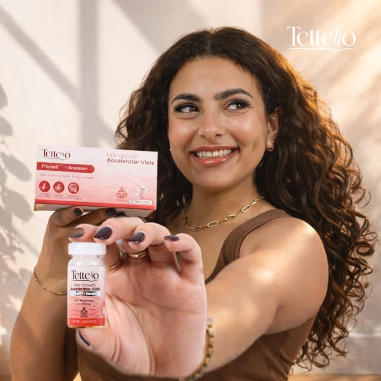 Tettello Hair Growth Accelerator 3 Month Scalp Treatment for Stronger Thicker Hair, Rosemary and Caffeine.