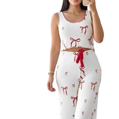Two-Piece Ribbon Print Loungewear Set