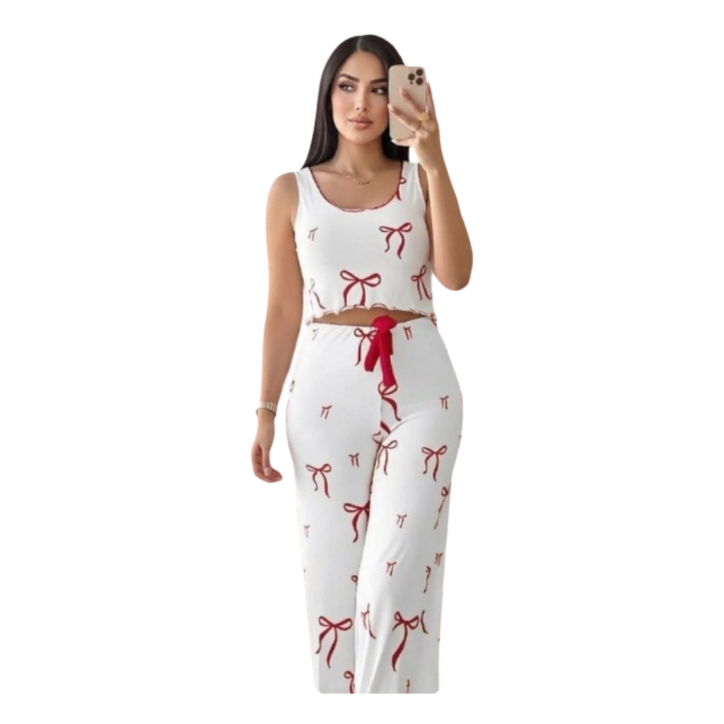 Two-Piece Ribbon Print Loungewear Set