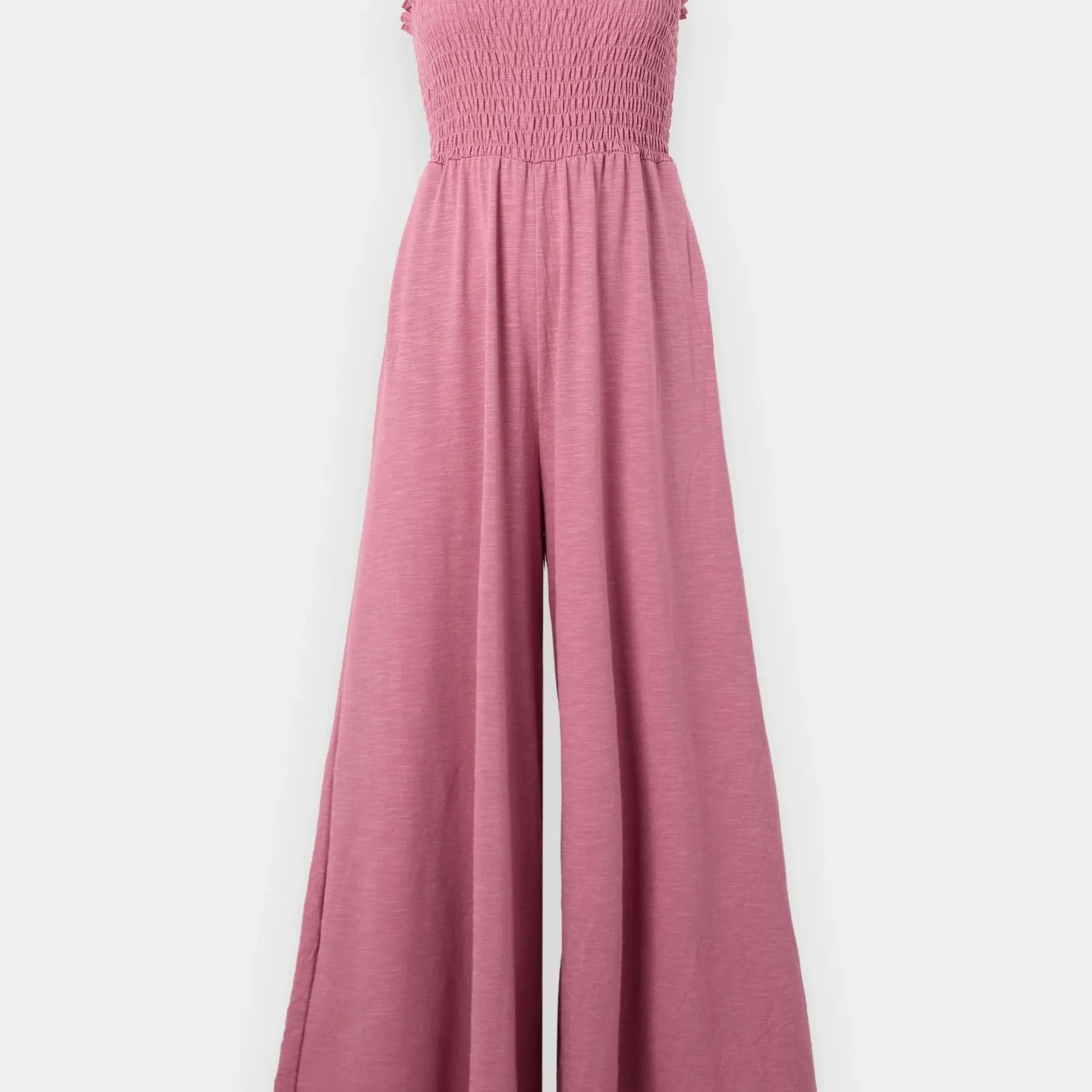 Smocked Bodice Solid Knit Jumpsuit