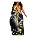 casual dress with a graphic print and colorful splatter design