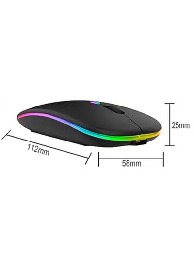 ماوس لاسلكي GeekerChip LED، ماوس كمبيوتر لاسلكي صامت 2.4G قابل لإعادة الشحن مع مستقبل USB، ماوس لاسلكي بإضاءة خلفية RGB رفيع للغاية لأجهزة الكمبيوتر المحمول والكمبيوتر اللوحي