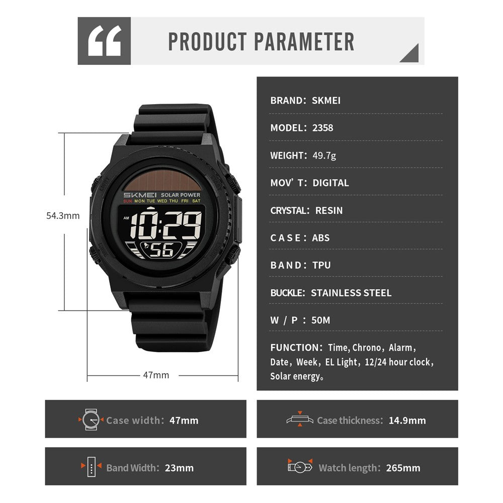 SKMEI Men's Digital Sports Watch - 50M Waterproof with EL Backlight