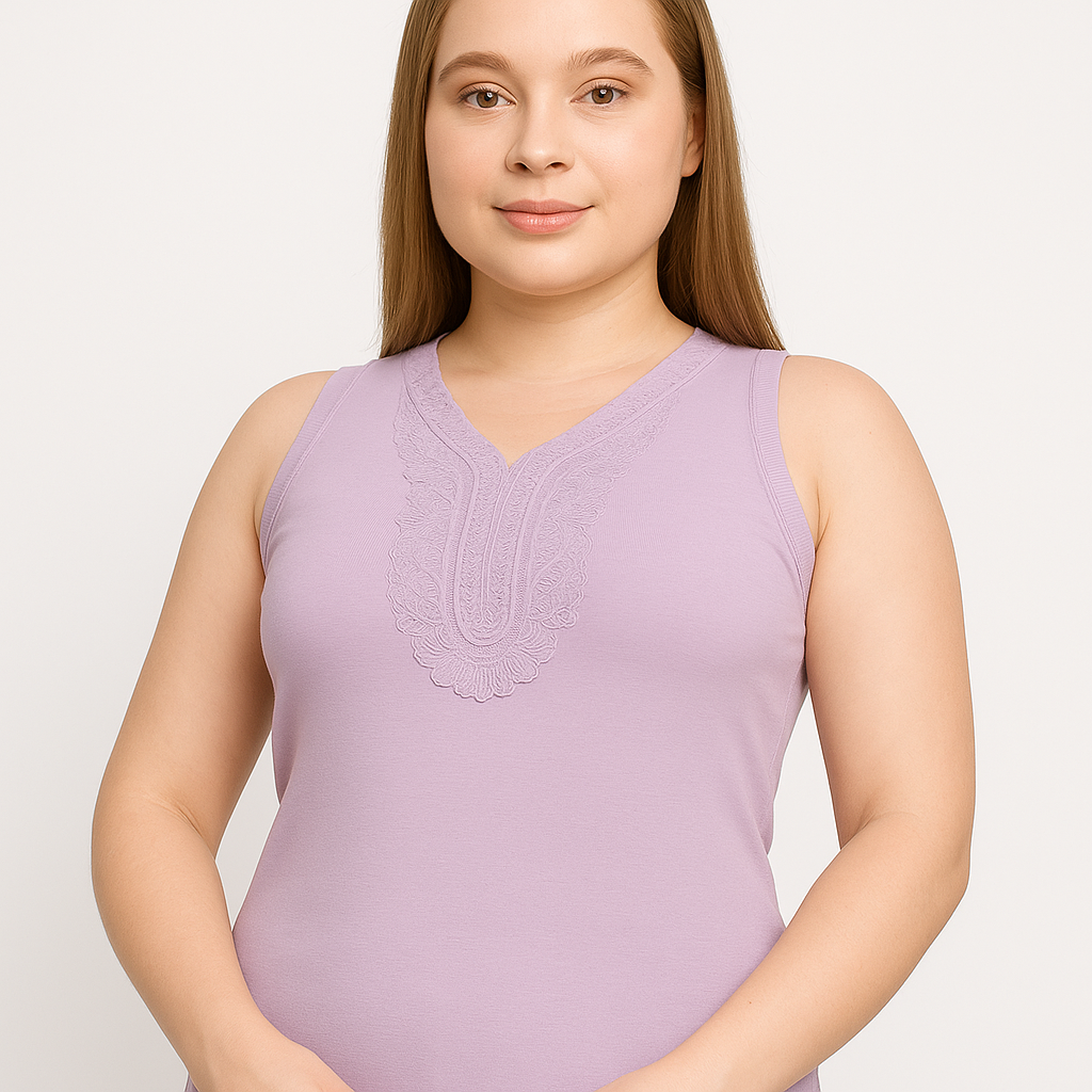 Undershirt cotton wide strap front lace top