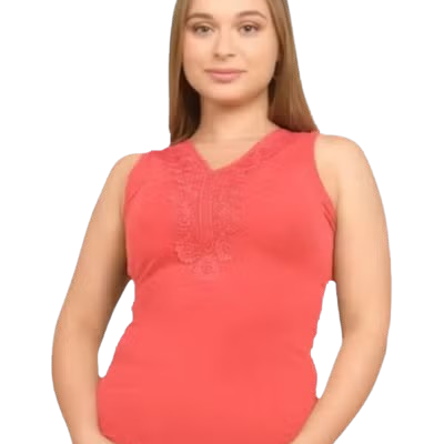 Undershirt cotton wide strap front lace top