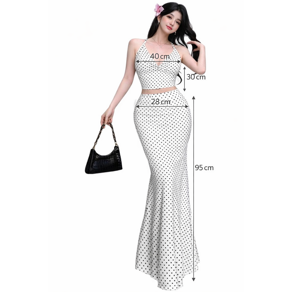 Vintage Polka Dot Sleeveless Mermaid Maxi Dress,