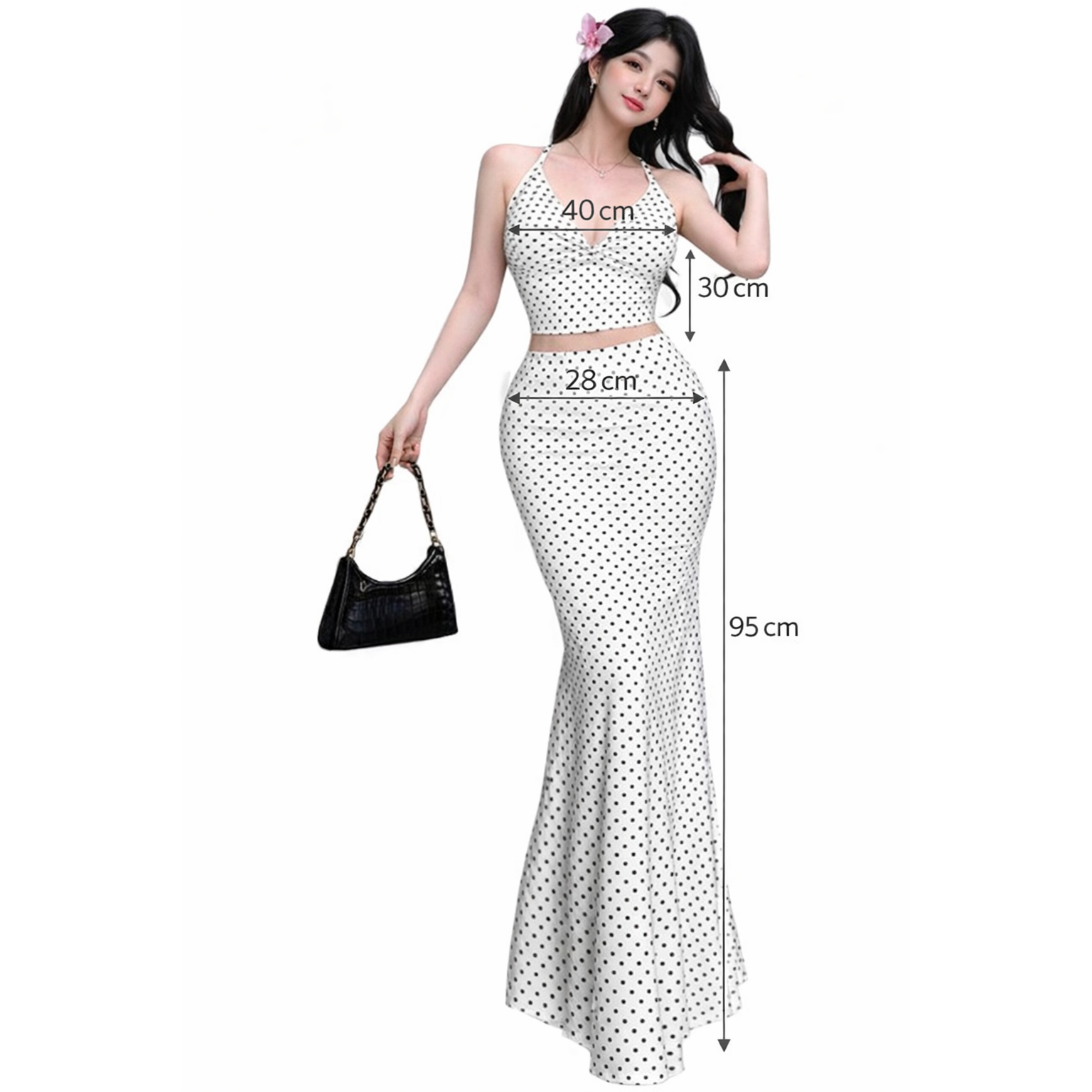Vintage Polka Dot Sleeveless Mermaid Maxi Dress,
