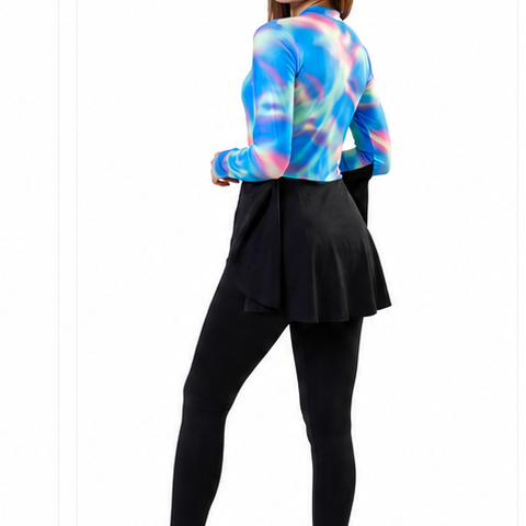 Women's 2-Piece Burkini Swimsuit - Galactic Print Zip-Up Top with Black Leggings - Premium Lycra Fiber Fabric.