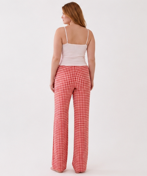 Women's 2-Piece Cotton Pajama Set – Camisole Top & Gingham Checkered Pants - Up to 75 KG
