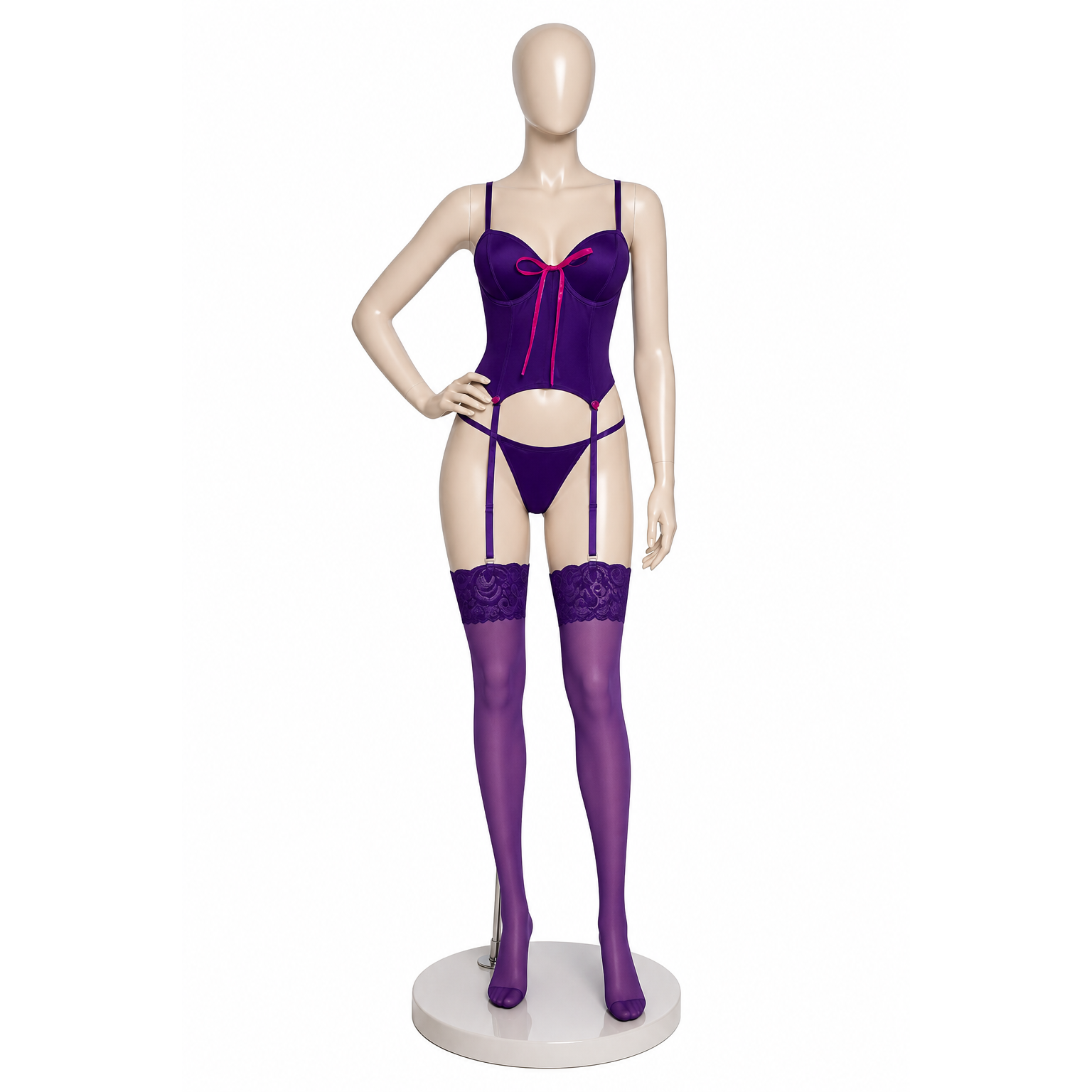 Women’s Luxury Lingerie Set – Imported Butter Fabric – Corset Design with Garter & Stockings – Fits Up to 65 KG