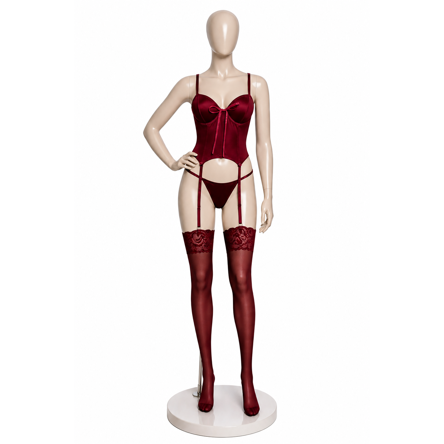 Women’s Luxury Lingerie Set – Imported Butter Fabric – Corset Design with Garter & Stockings – Fits Up to 65 KG