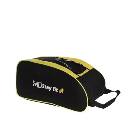 Black and yellow MD Stay Fit sports bag with mesh pocket, ideal for gym or travel
