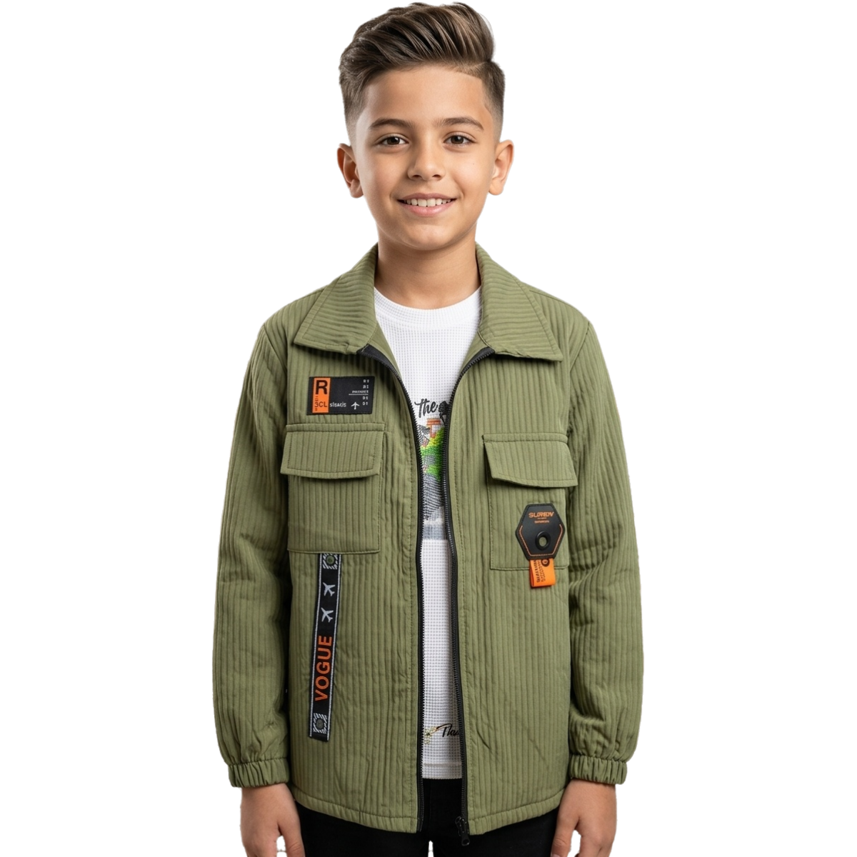Boys' 2-Piece Casual Set - Corduroy Zip-Up Sweatshirt & Printed Waffle Knit T-Shirt