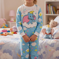 Kids' Winter "Milton" Fleece Pajama Set - Dumbo Character Design - Light Blue & White