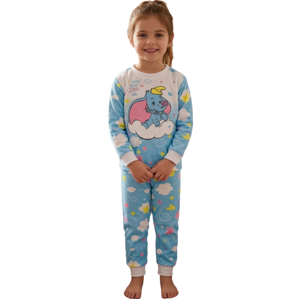 Kids' Winter "Milton" Fleece Pajama Set - Dumbo Character Design - Light Blue & White