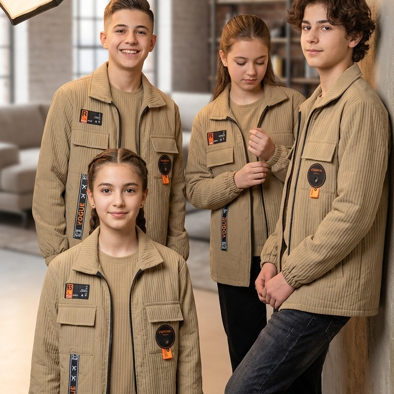 Boys' 2-Piece Casual Set - Corduroy Zip-Up Sweatshirt & Printed Waffle Knit T-Shirt