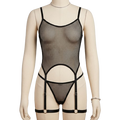 Premium Imported Mesh Bodysuit Lingerie with Integrated Garter Straps & Metal Rings – Flexible Fit up to 75kg – Black