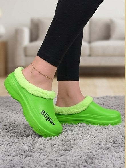 شبشب/ليكرا حريمي للمنزل مبطن بالفرو الناعم ومقاوم للانزلاق - أخضر فاقع (Air-shoes Super)