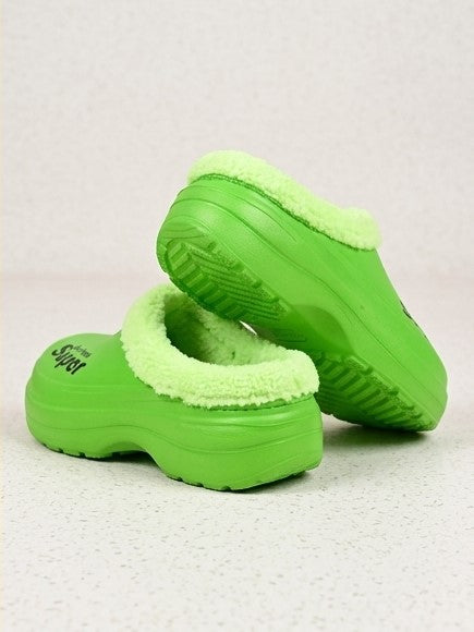 شبشب/ليكرا حريمي للمنزل مبطن بالفرو الناعم ومقاوم للانزلاق - أخضر فاقع (Air-shoes Super)