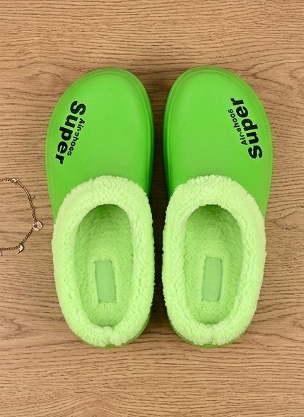 شبشب/ليكرا حريمي للمنزل مبطن بالفرو الناعم ومقاوم للانزلاق - أخضر فاقع (Air-shoes Super)