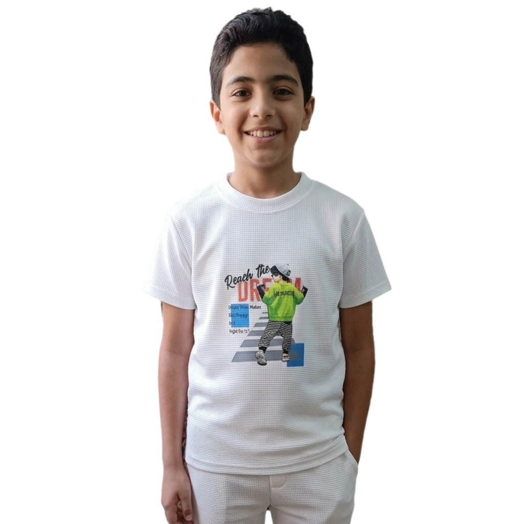 Boys' 2-Piece Casual Set - Corduroy Zip-Up Sweatshirt & Printed Waffle Knit T-Shirt