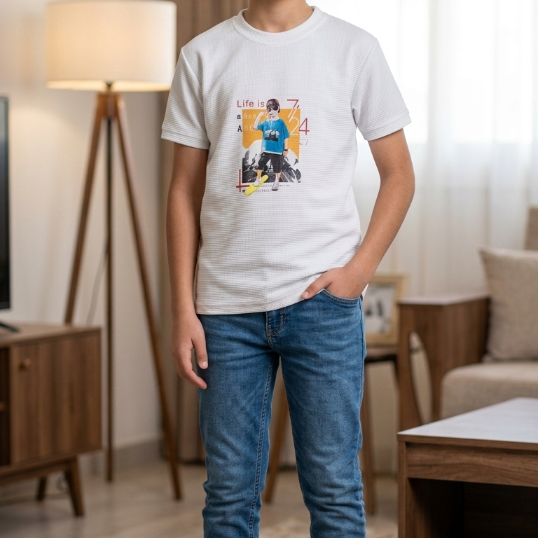Boys' 2-Piece Casual Set - Corduroy Zip-Up Sweatshirt & Printed Waffle Knit T-Shirt