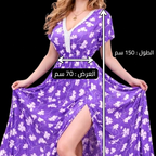 فستان نسائي ماكسي بنقشة زهور، بياقة V وتفاصيل دانتيل، أكمام قصيرة، فتحة جانبية، بتصميم صيفي انسيابي - خامة ليكرا الناعمة - حتى 75 كجم