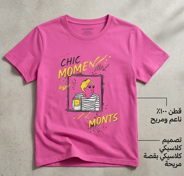 Girls' Premium Cotton Graphic T-Shirt – Vibrant Fuchsia Pink