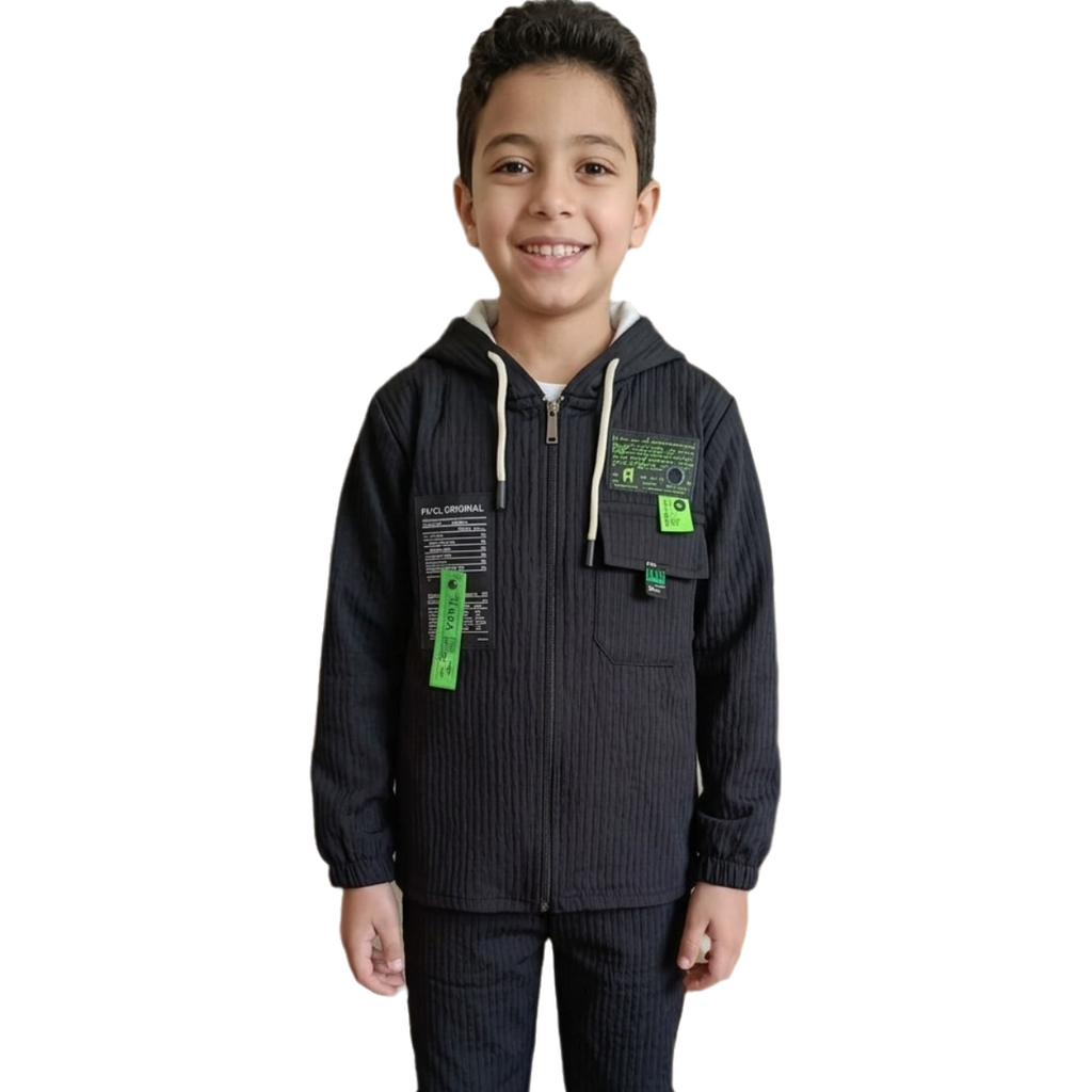 Boys' 2-Piece Casual Set - Corduroy Zip-Up Sweatshirt & Printed Waffle Knit T-Shirt