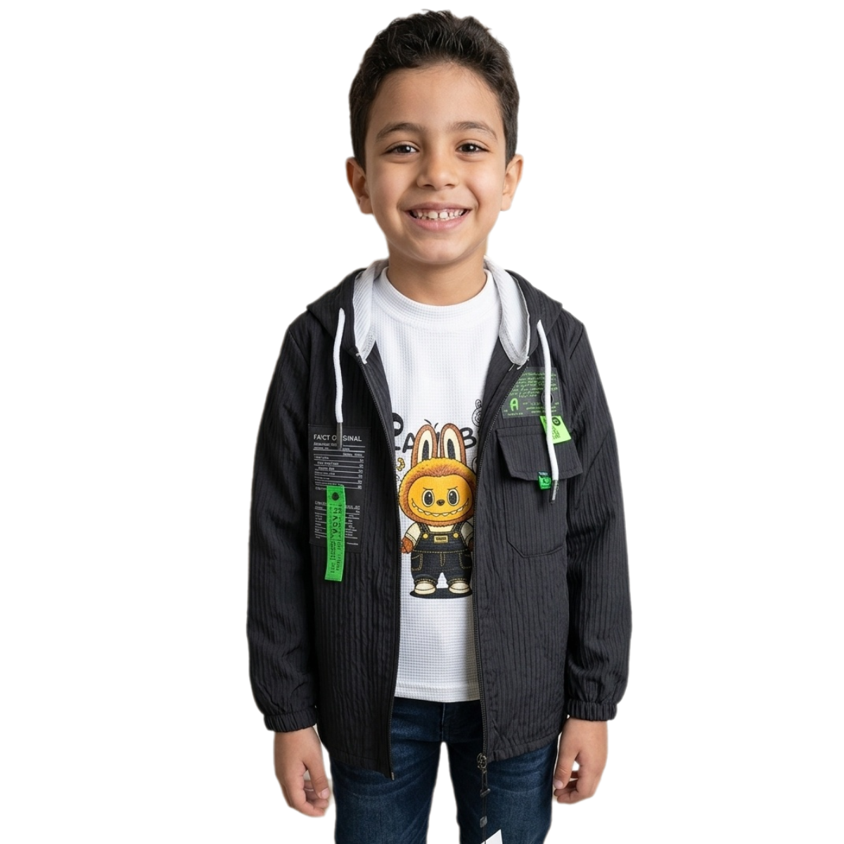 Boys' 2-Piece Casual Set - Corduroy Zip-Up Sweatshirt & Printed Waffle Knit T-Shirt